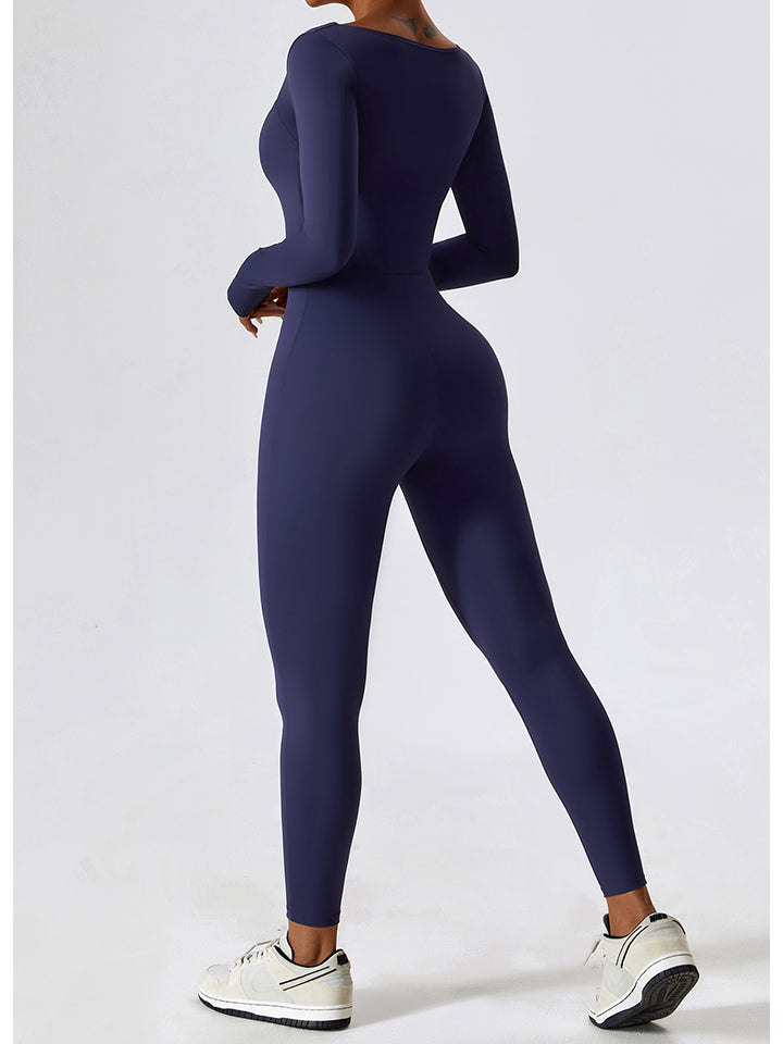 Square Neck Long Sleeve Sports Jumpsuit