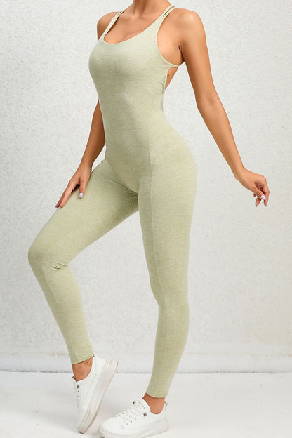 Crisscross Scoop Neck Sleeveless Active Jumpsuit