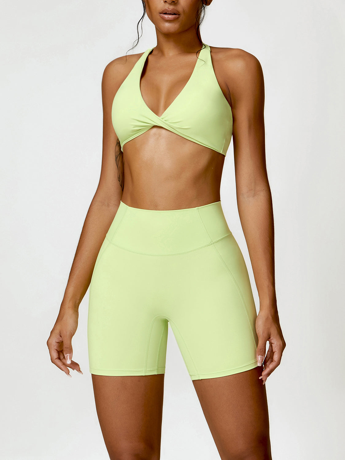 Twisted Halter Neck Bra and Shorts Active Set