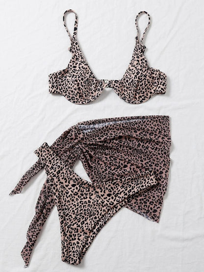 Printed Spaghetti Strap Three-Piece Swim Set