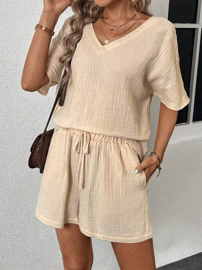 V-Neck Half Sleeve Top and Shorts Set