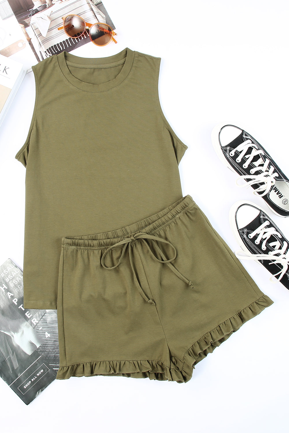 Round Neck Tank and Shorts Lounge Set