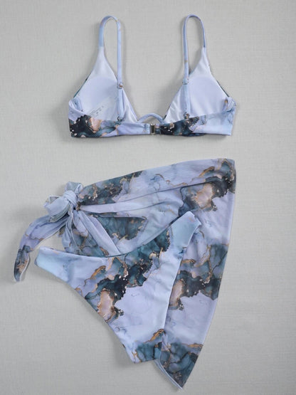 Printed Spaghetti Strap Three-Piece Swim Set