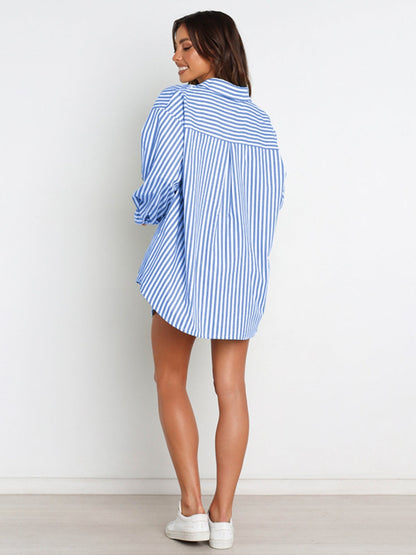 Striped Dropped Shoulder Shirt and Shorts Set