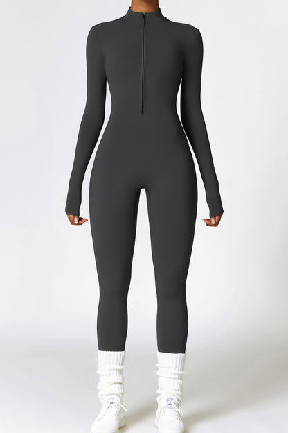 Zip Up Long Sleeve Slim Active Jumpsuit