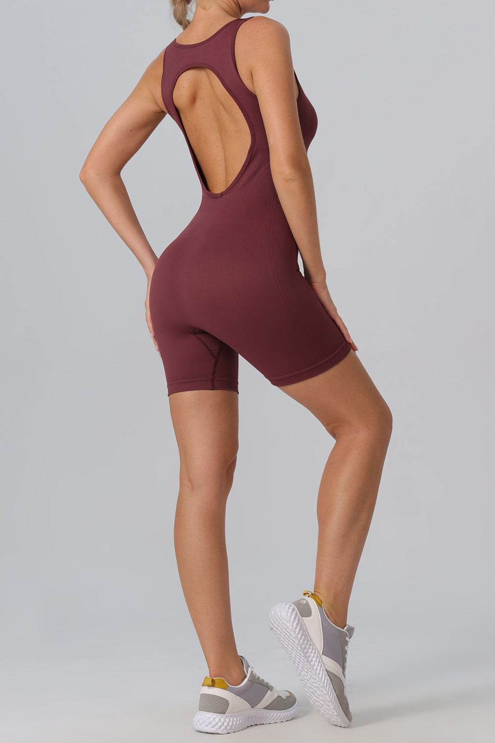 Cutout Scoop Neck Active Romper