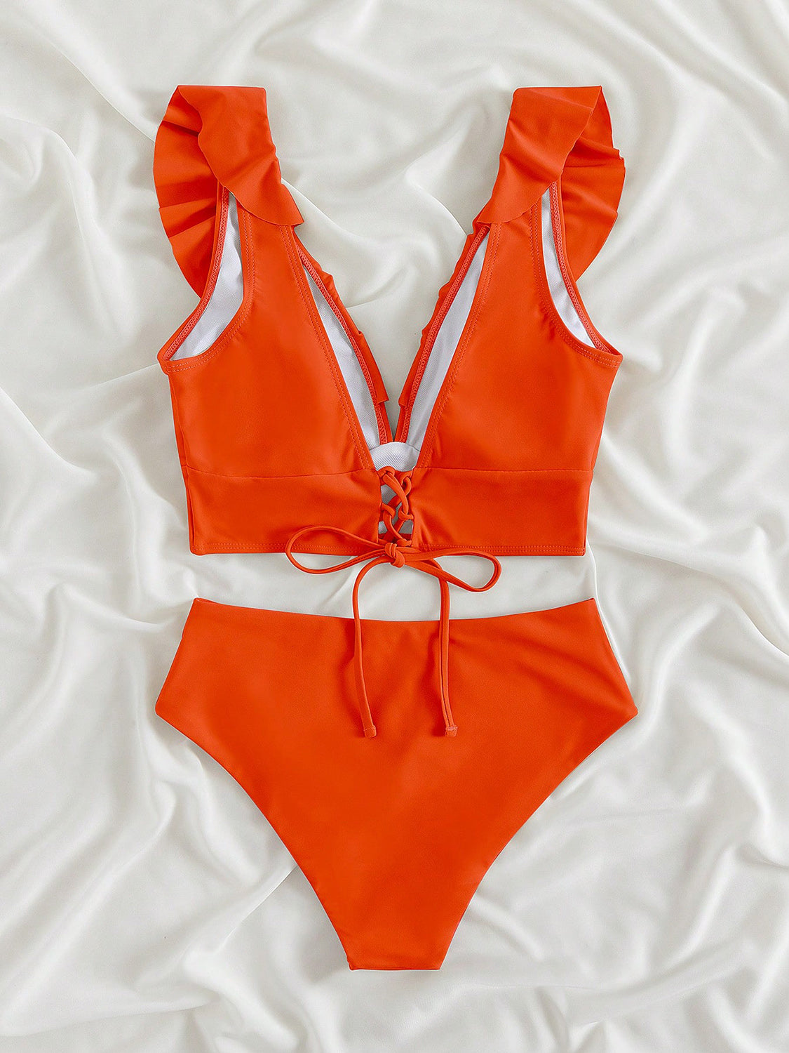 Ruffled V-Neck Sleeveless Two-Piece Swim Set